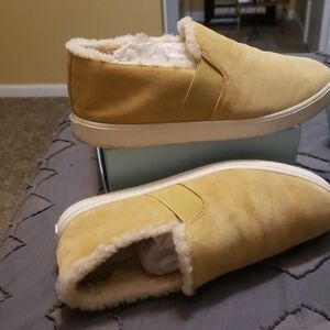 Vince Yellow Suede Flats with Shearling Lining
